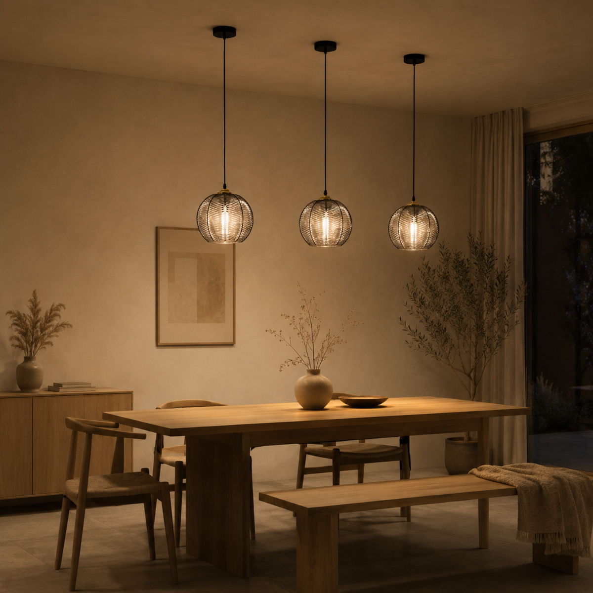 Moderne Glas Pendellampe med Stribet Struktur
