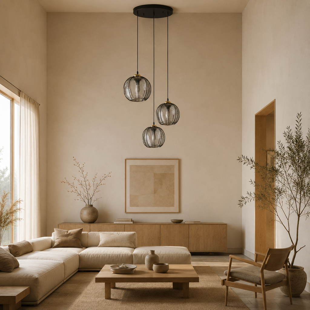 Moderne Glas Pendellampe med Stribet Struktur