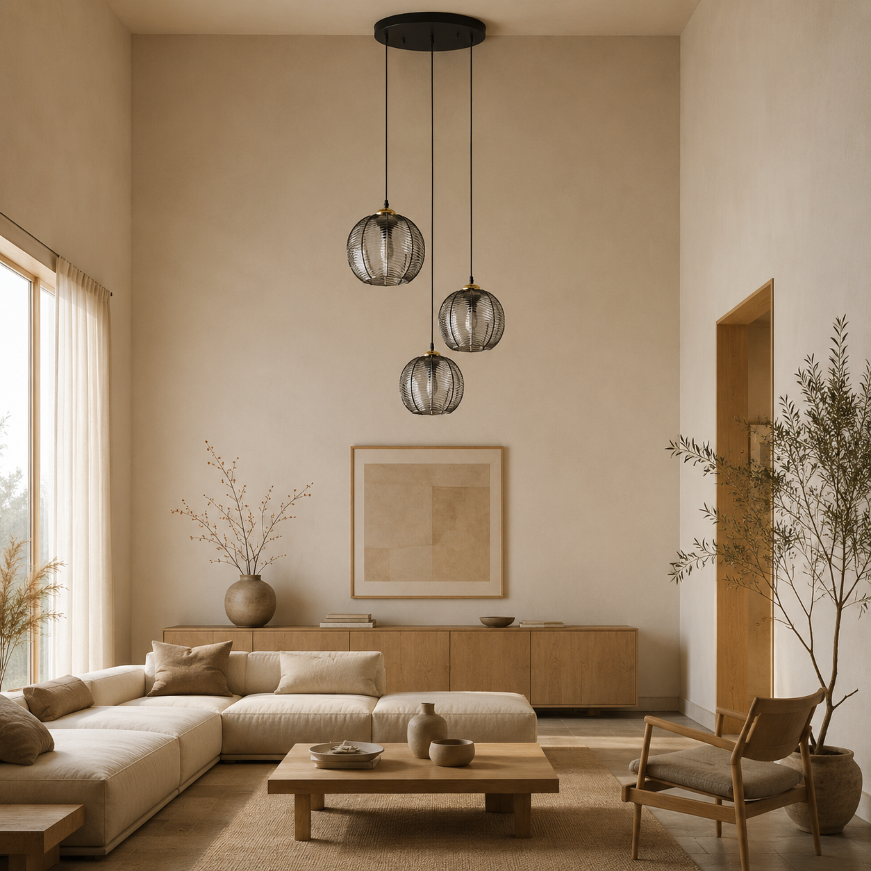 Moderne Glas Pendellampe med Stribet Struktur