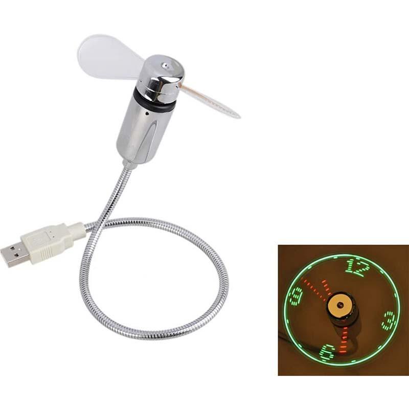 USB Ventilator med LED Ur og Temperaturvisning