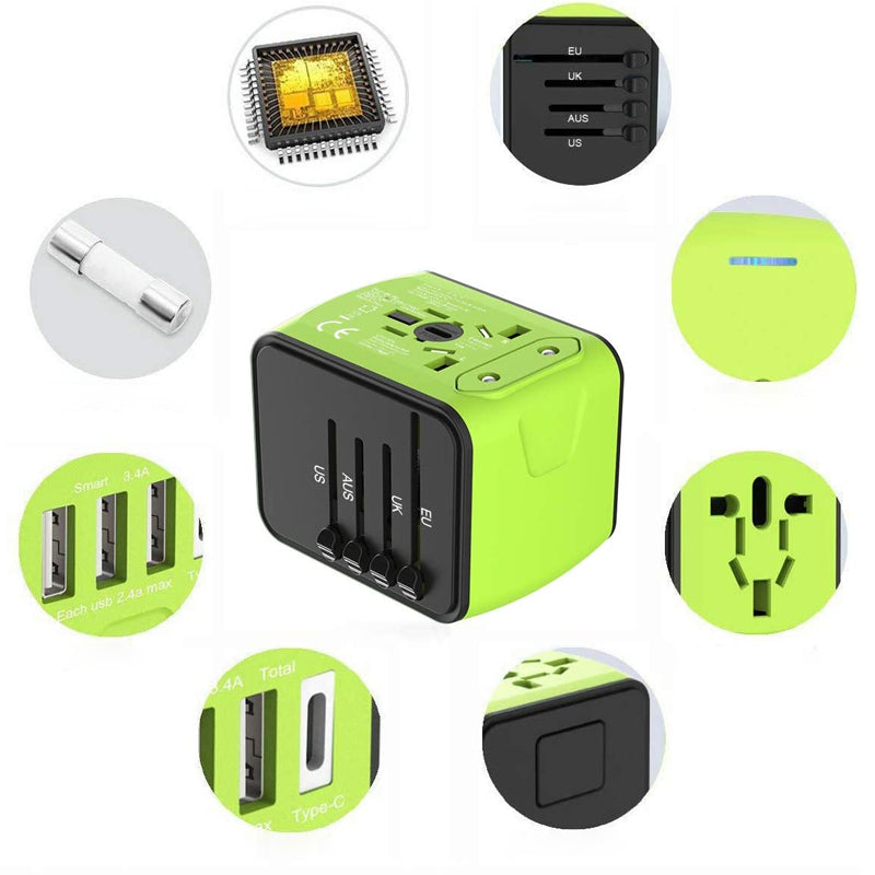 Rejseadapter Med USB-C, USB-porte Og Universel Stikkompatibilitet
