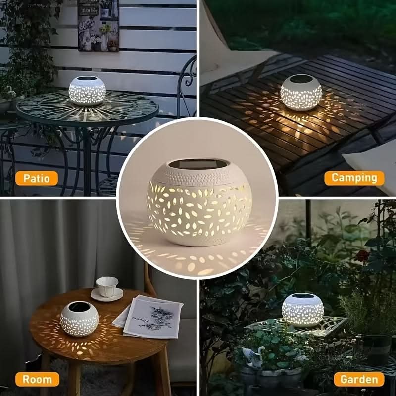 Soldrevet Udendørs Bordlampe med Varmt Lys og Robust Jernkonstruktion