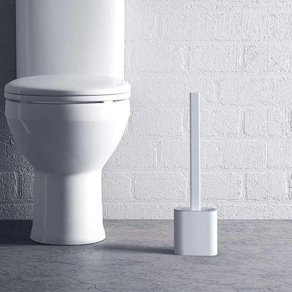 Toiletbørste Med Silikonehoved Og Ventileret Holder Til Hygiejnisk Rengøring