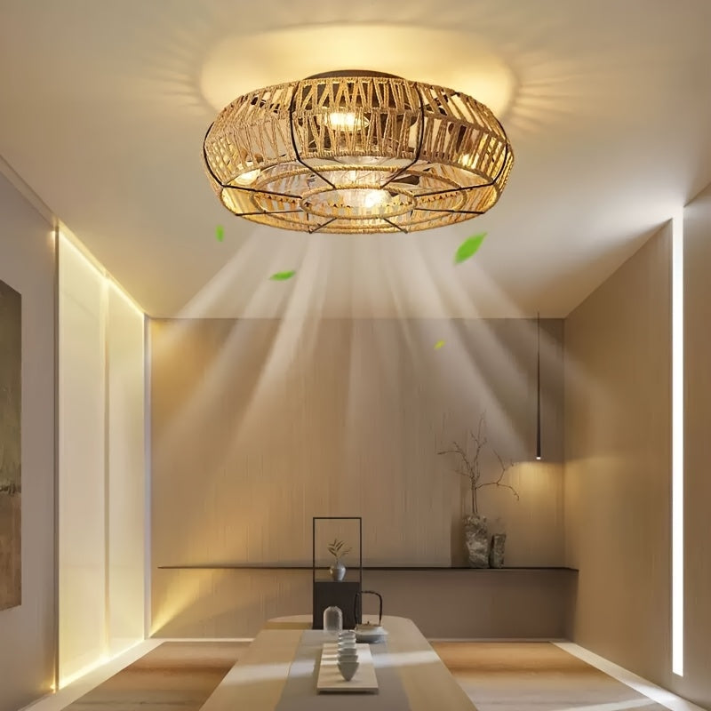 Rattan Loftventilator Med Stille Luftstrøm Og Naturlig Håndvævning