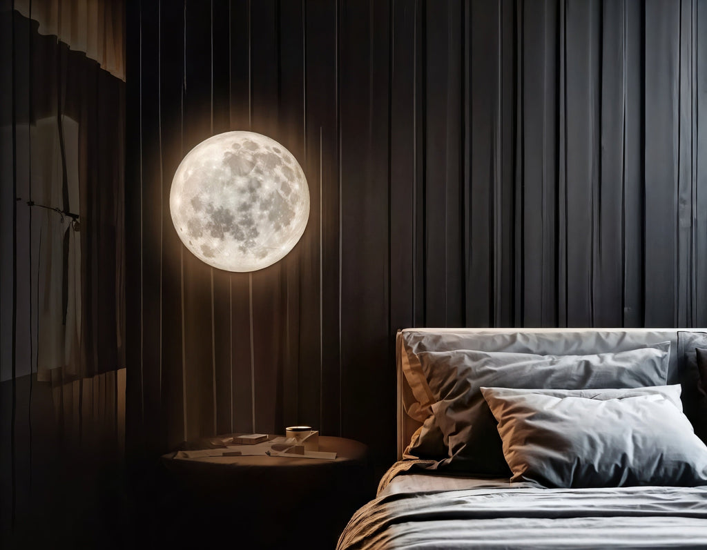 Dæmpbar Måneformet LED Væg‑ og Loftlampe i Moderne 3D‑Design