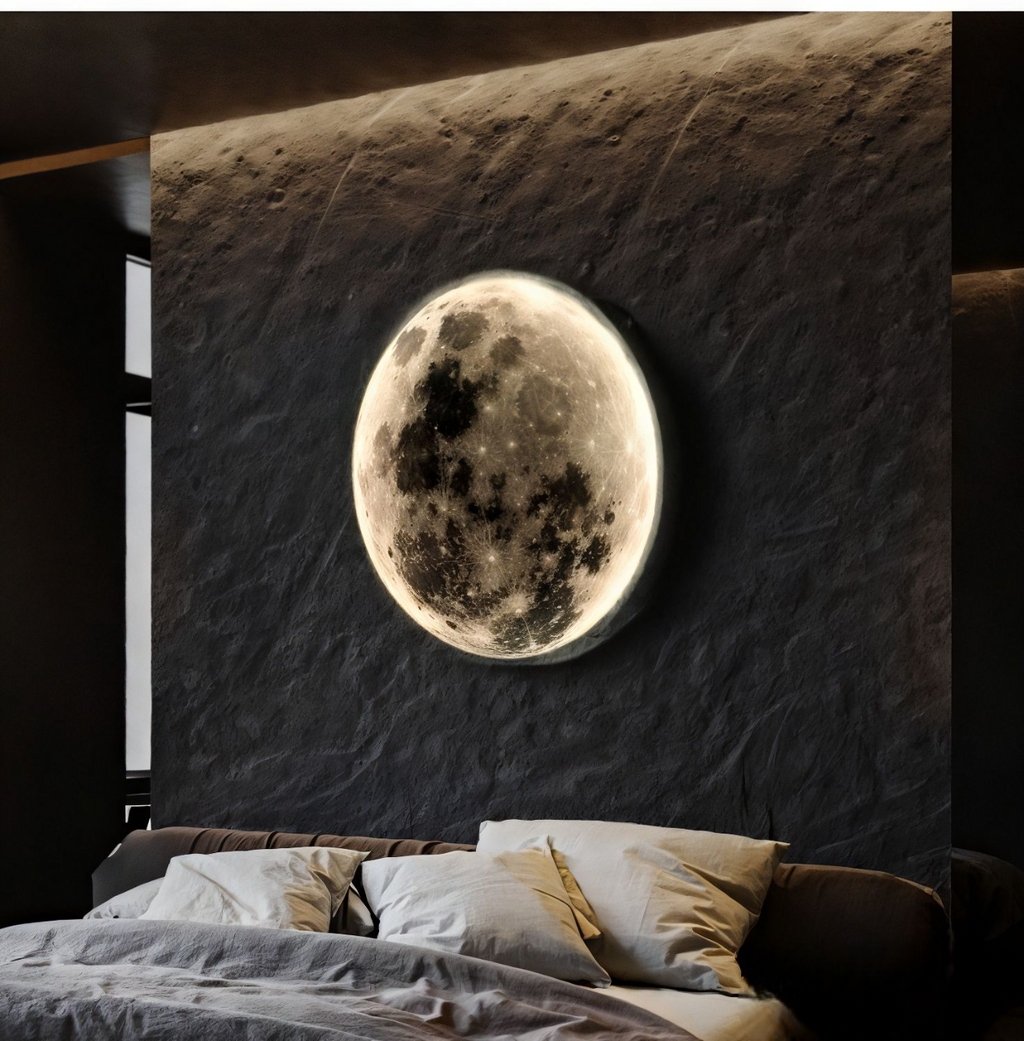 Dæmpbar Måneformet LED Væg‑ og Loftlampe i Moderne 3D‑Design