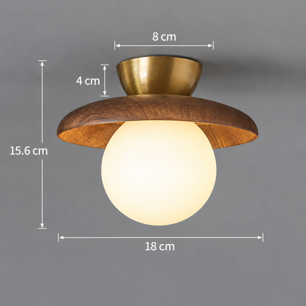 Loftlampe med Træbase og Mat Glas for Blød og Moderne Indendørs Belysning