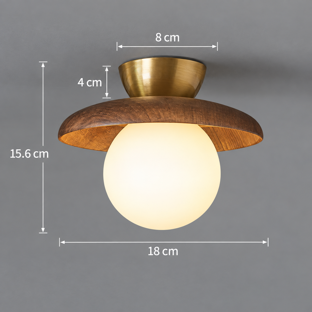 Loftlampe med Træbase og Mat Glas for Blød og Moderne Indendørs Belysning