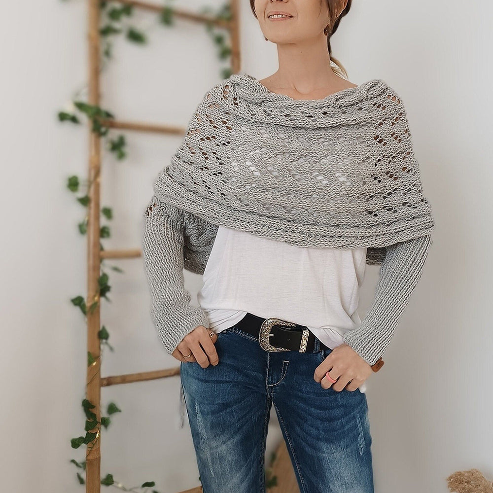 Strikket Skuldersjal Med Ærmer Til Komfort Og Elegant Styling