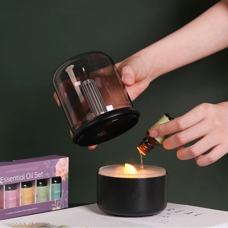 Dekorativ Aroma Diffuser Lampe Med Flammeeffekt Og LED Belysning