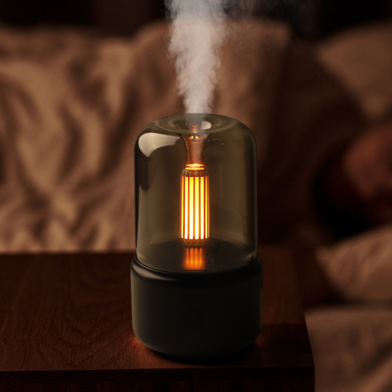 Dekorativ Aroma Diffuser Lampe Med Flammeeffekt Og LED Belysning