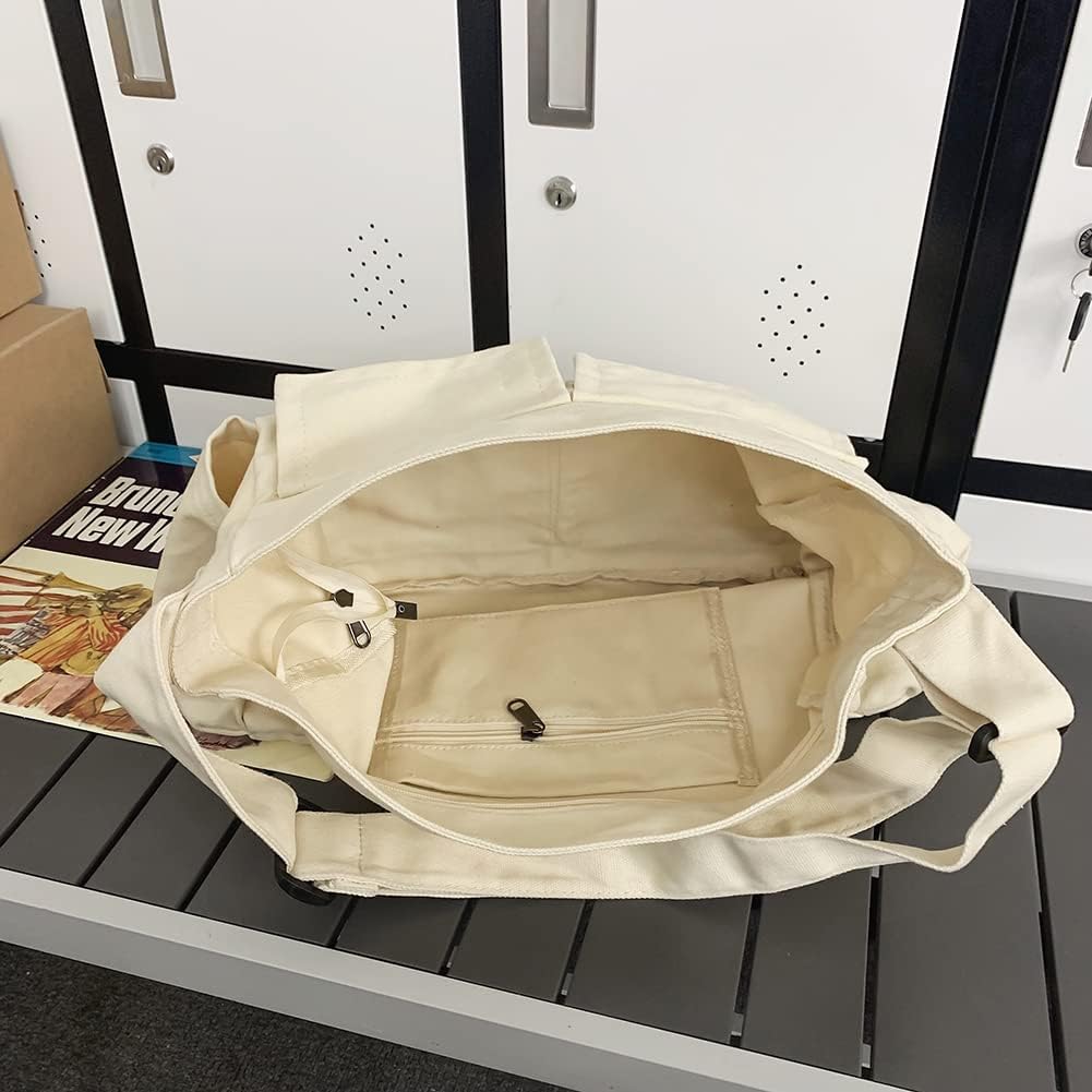 Canvas Skuldertaske Med Rummeligt Rum Og Justerbar Rem