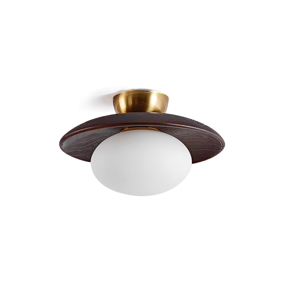 Loftlampe med Træbase og Mat Glas for Blød og Moderne Indendørs Belysning