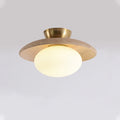 Loftlampe med Træbase og Mat Glas for Blød og Moderne Indendørs Belysning