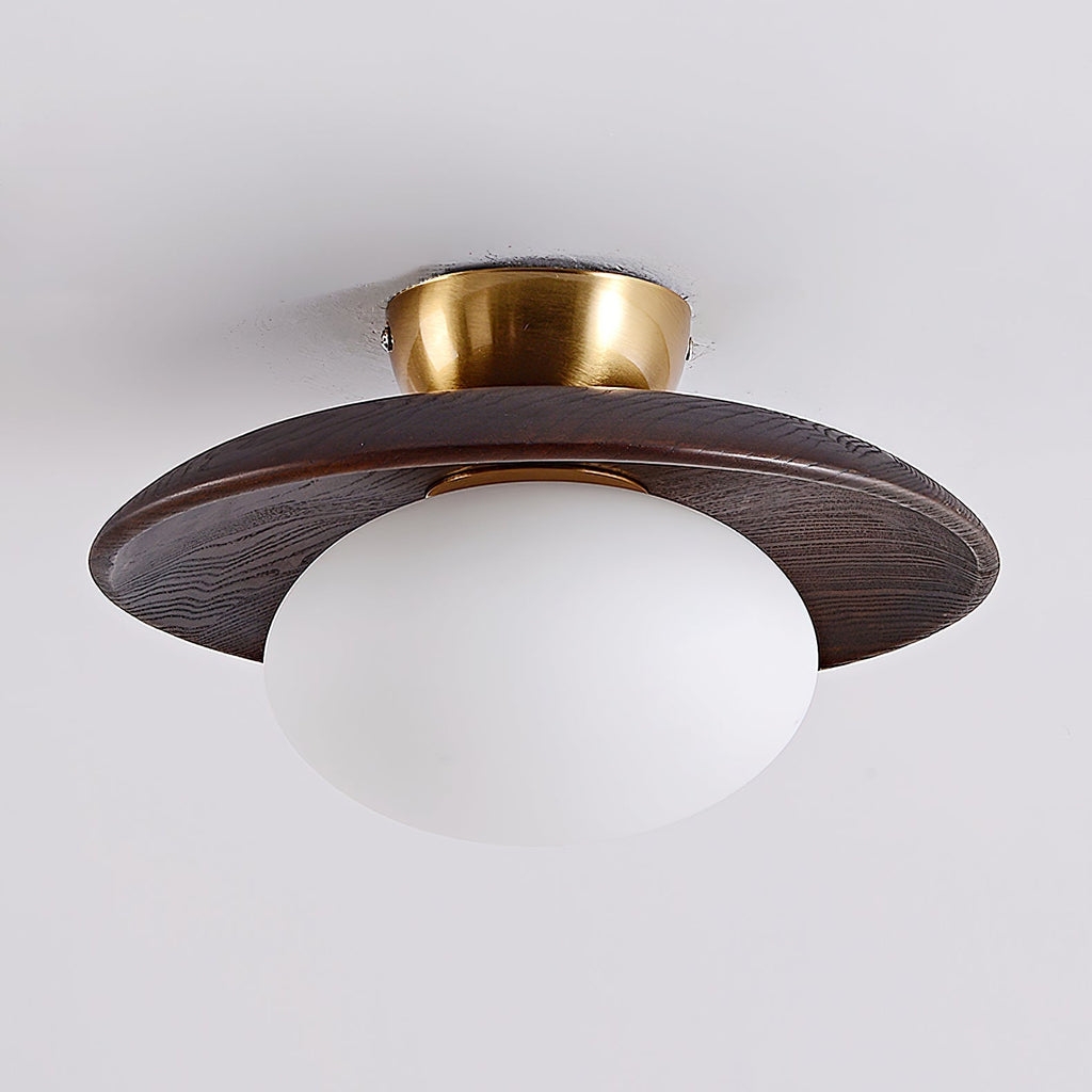 Loftlampe med Træbase og Mat Glas for Blød og Moderne Indendørs Belysning