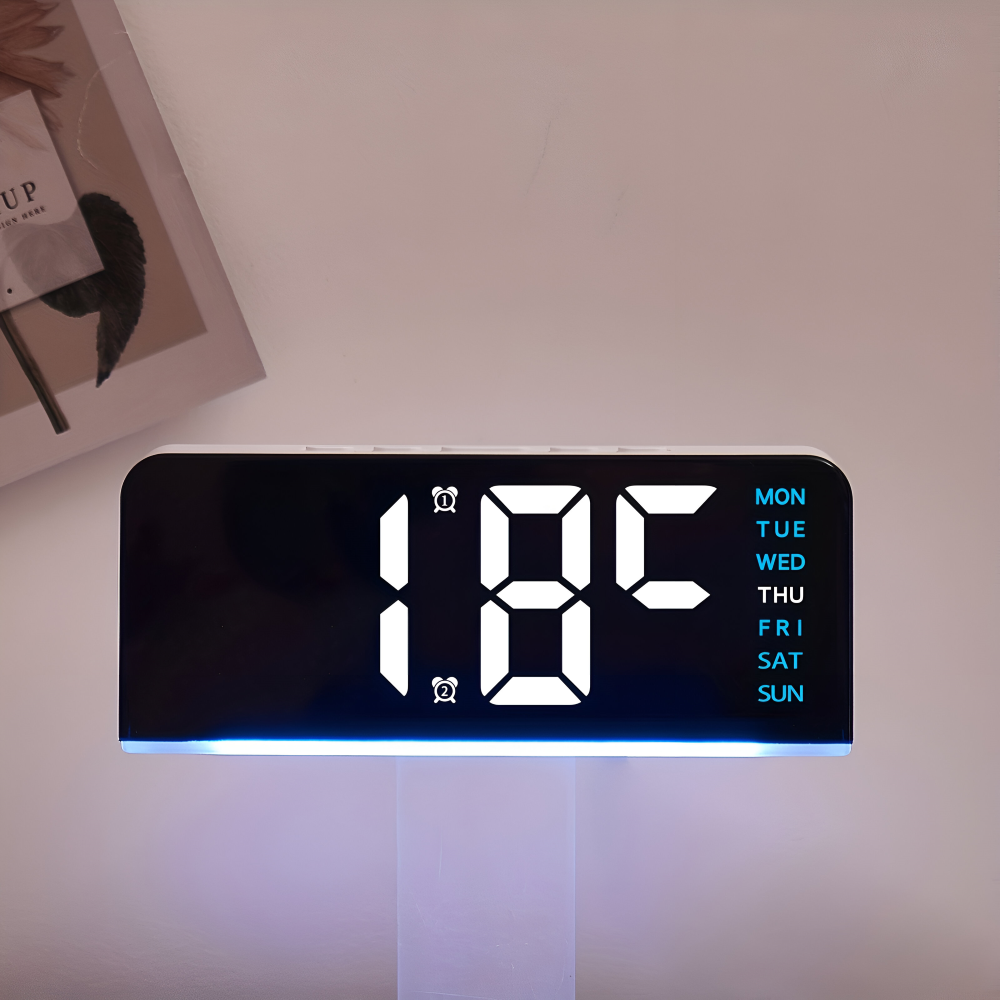 Asymmetrisk LED Vækkeur Med Lydløs Drift Til Rolig Daglig Brug