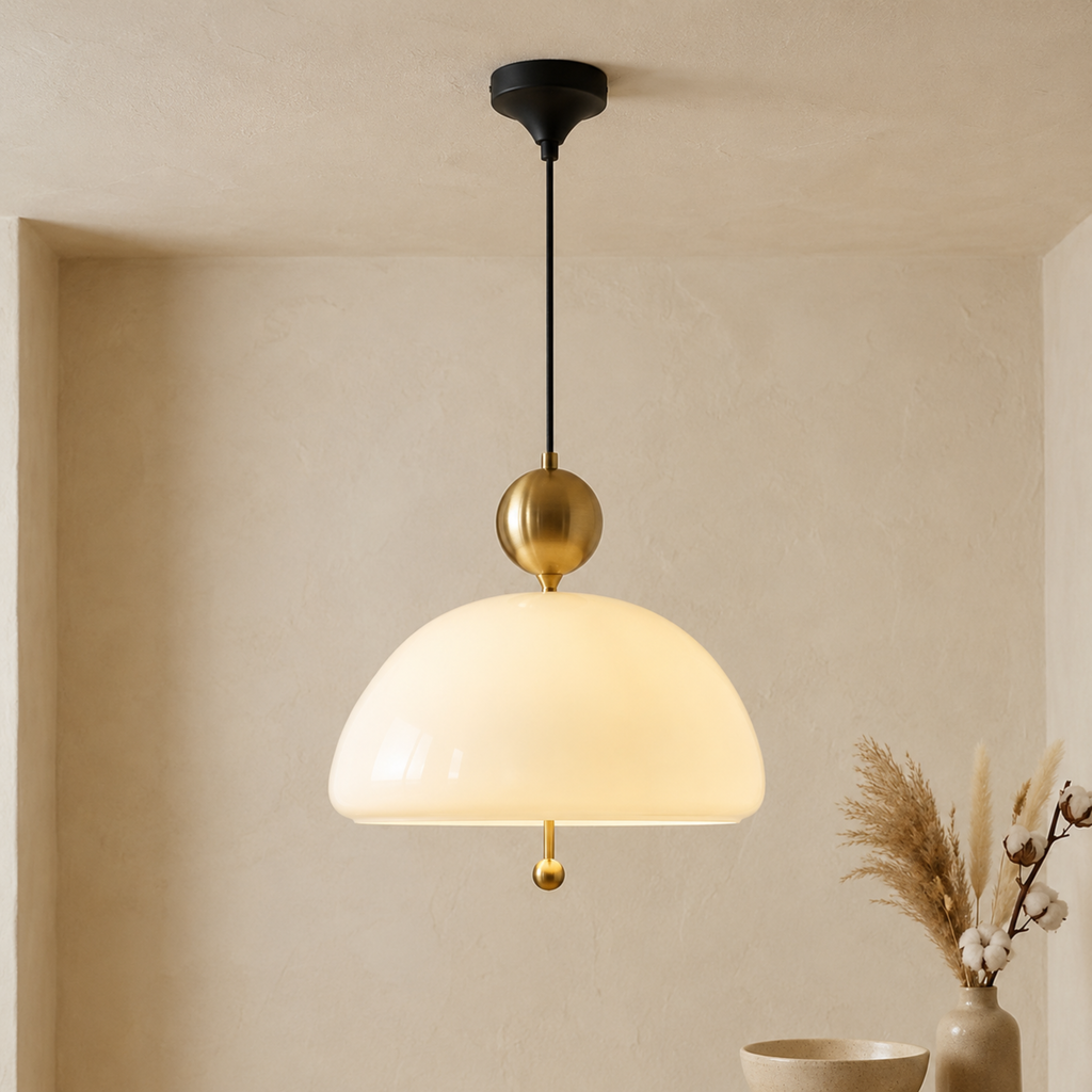 Pendellampe i Glas og Metal med Roligt Bauhaus‑Udtryk