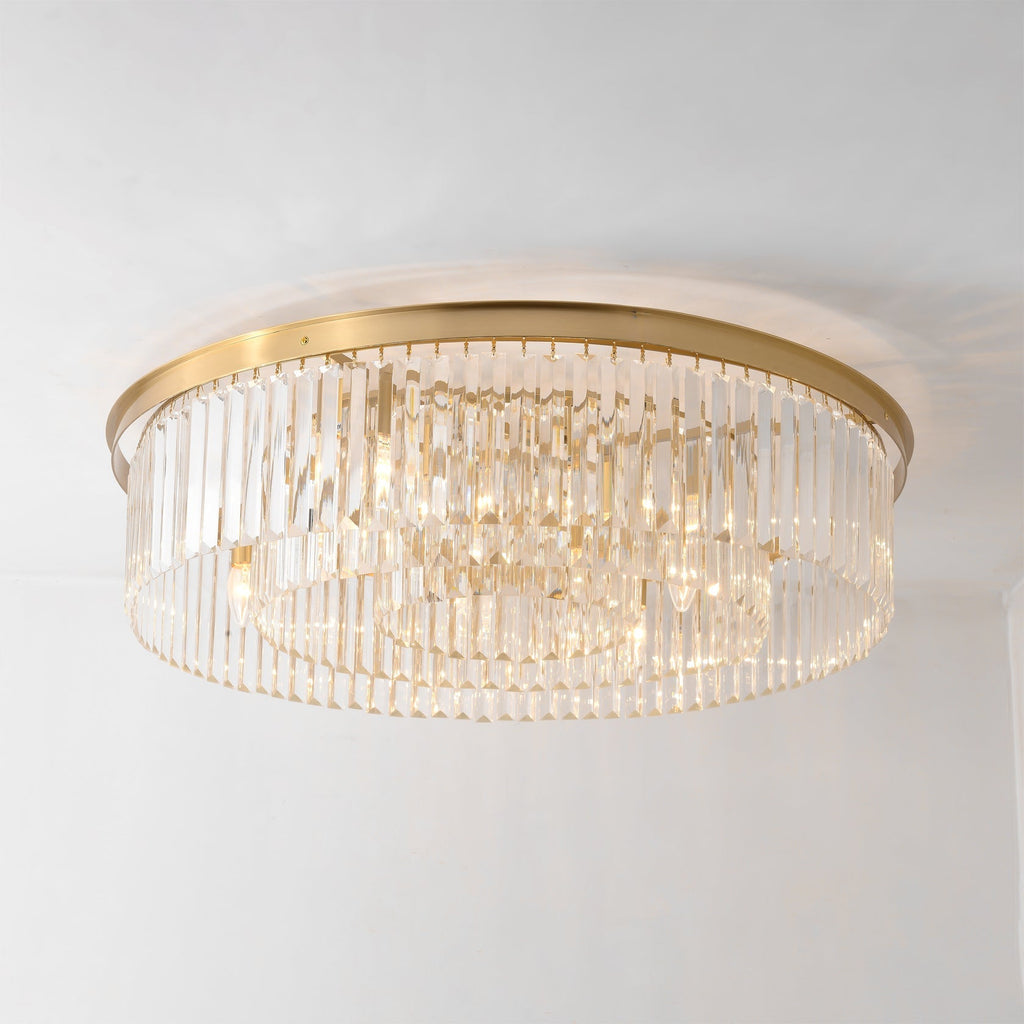 Loftlampe med Messingstruktur og Krystalstænger for Elegant og Refleksrig Indendørs Belysning