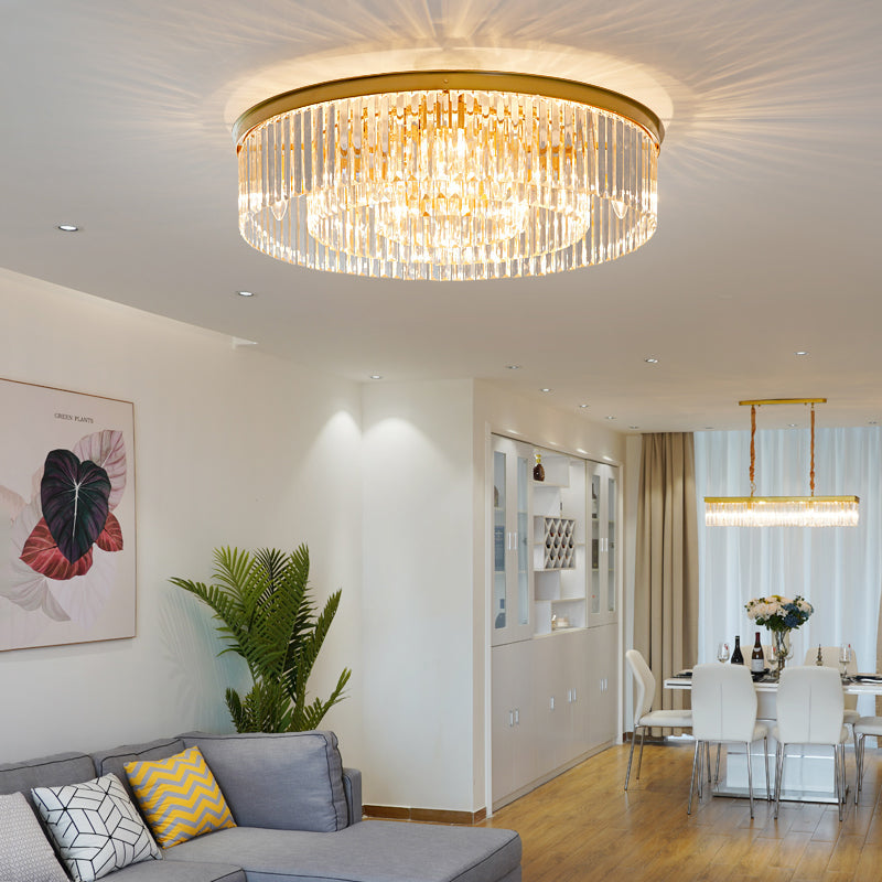 Loftlampe med Messingstruktur og Krystalstænger for Elegant og Refleksrig Indendørs Belysning