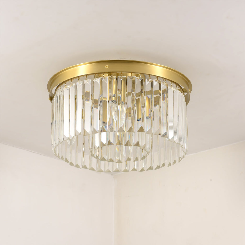 Loftlampe med Messingstruktur og Krystalstænger for Elegant og Refleksrig Indendørs Belysning