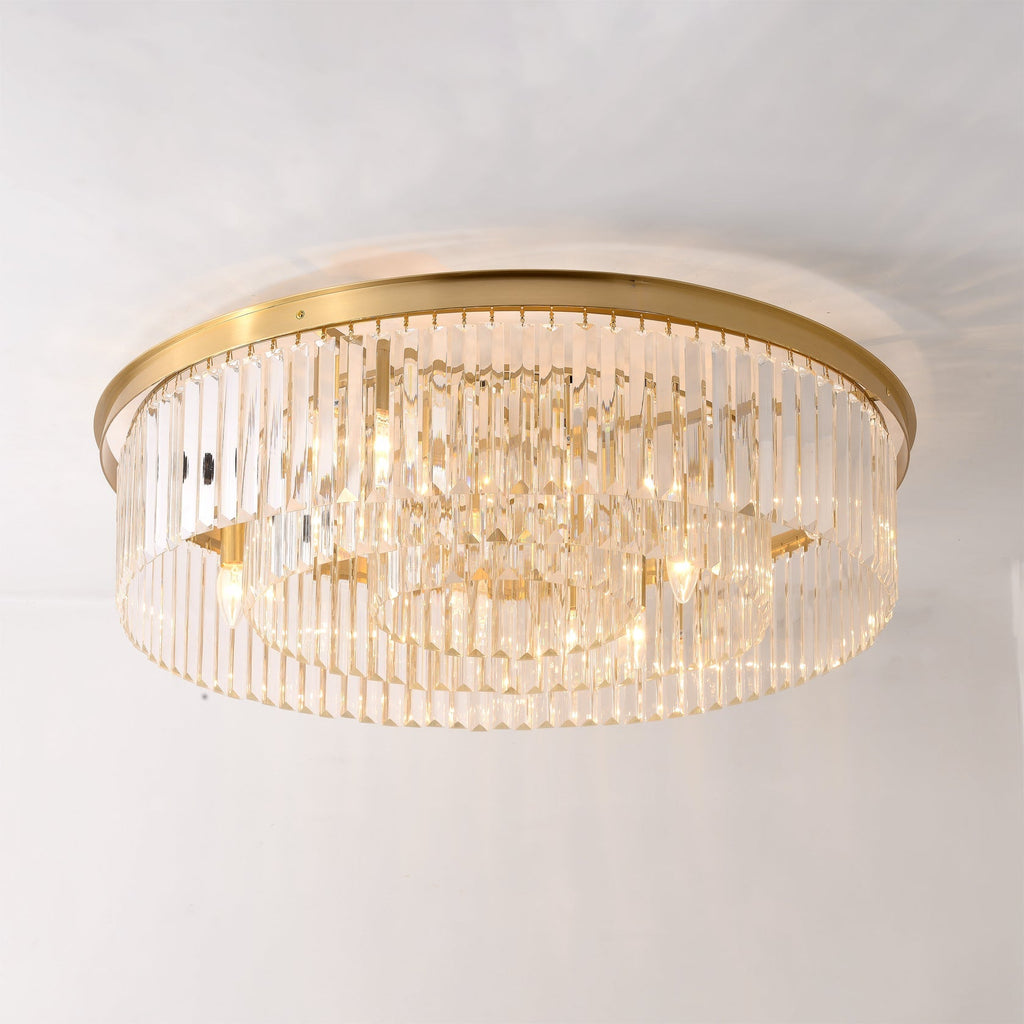 Loftlampe med Messingstruktur og Krystalstænger for Elegant og Refleksrig Indendørs Belysning