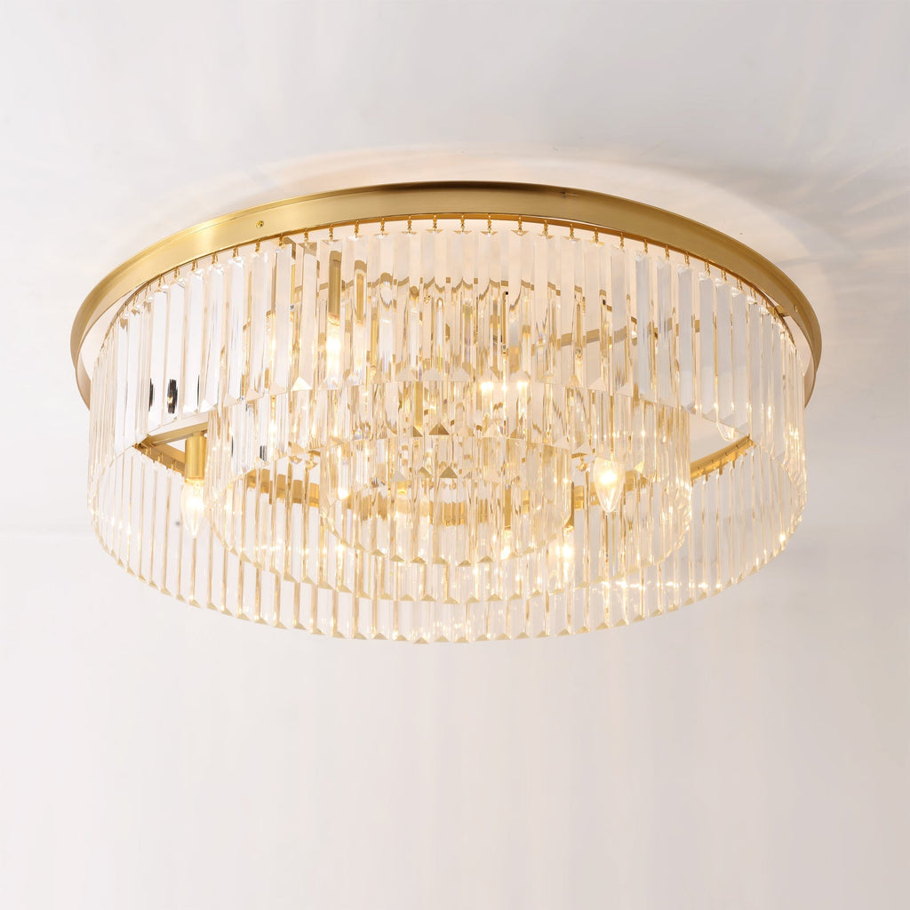 Loftlampe med Messingstruktur og Krystalstænger for Elegant og Refleksrig Indendørs Belysning