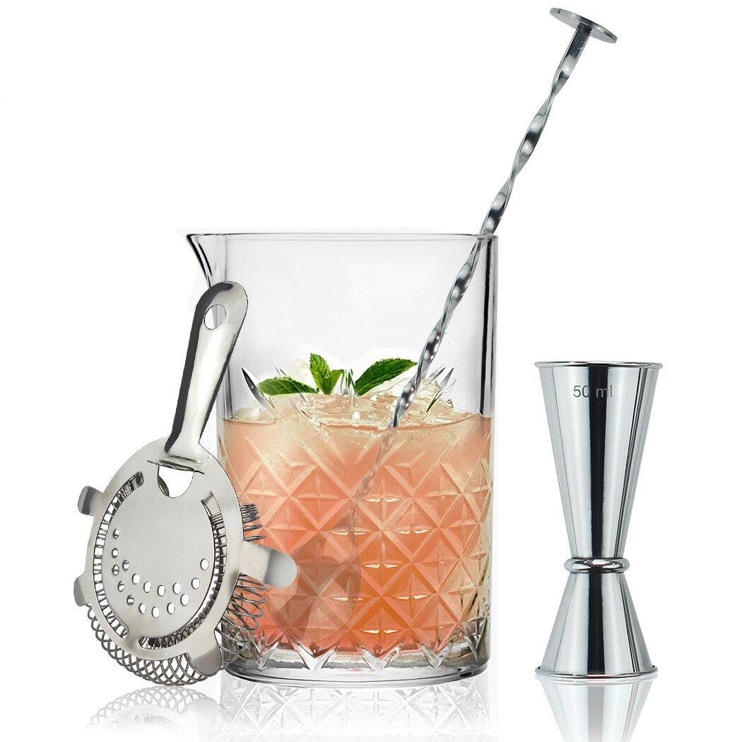 Cocktailsæt Med 4 Dele I Rustfrit Stål Og Glas Til Professionel Drinkblanding