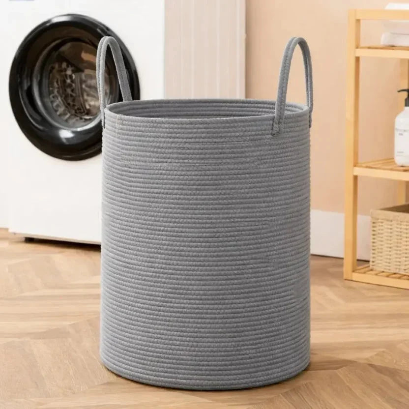 Flettet Vasketøjskurv I Bomuld Med 58 Liter Kapacitet Og Sammenfoldeligt Design