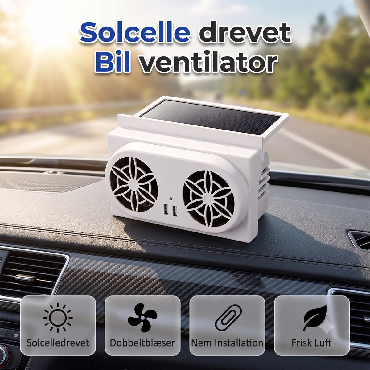 Soldrevet Bilventilator med Trippel Udsugning