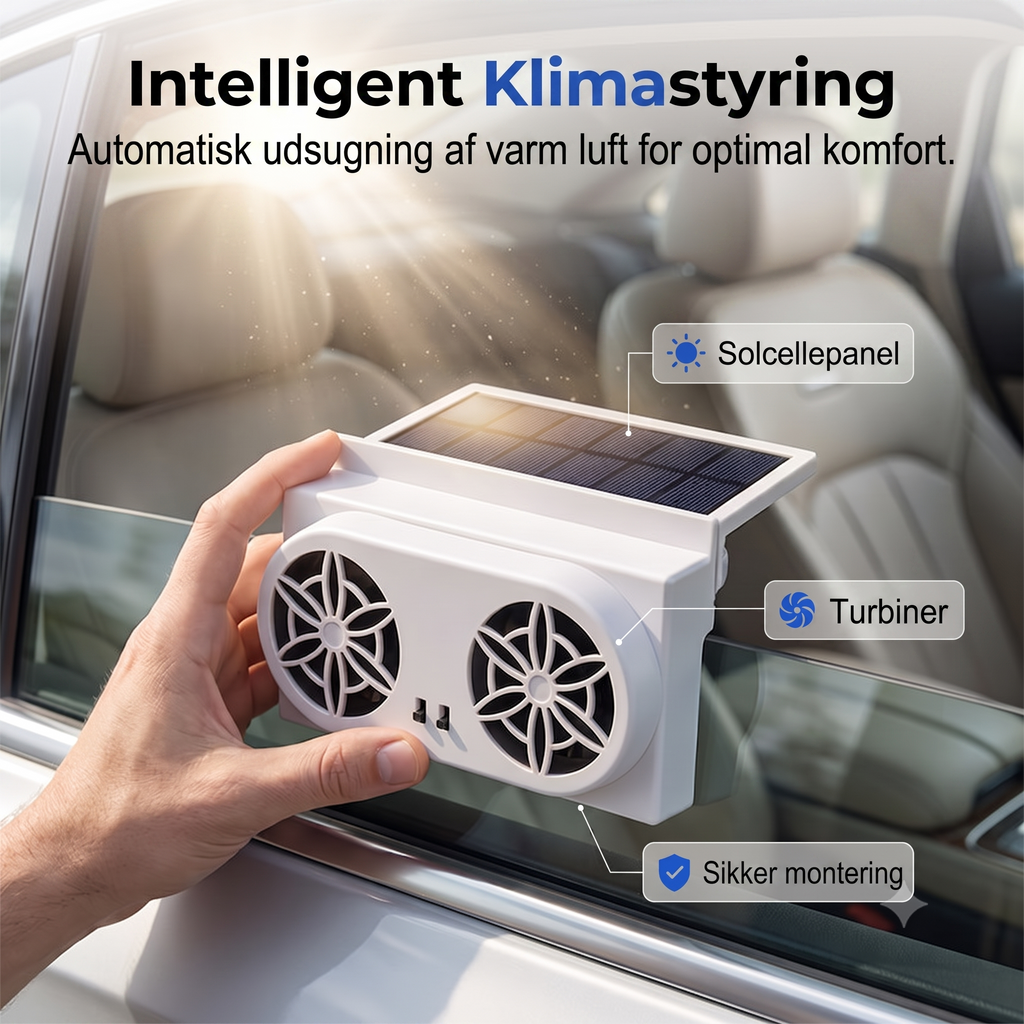 Soldrevet Bilventilator med Trippel Udsugning