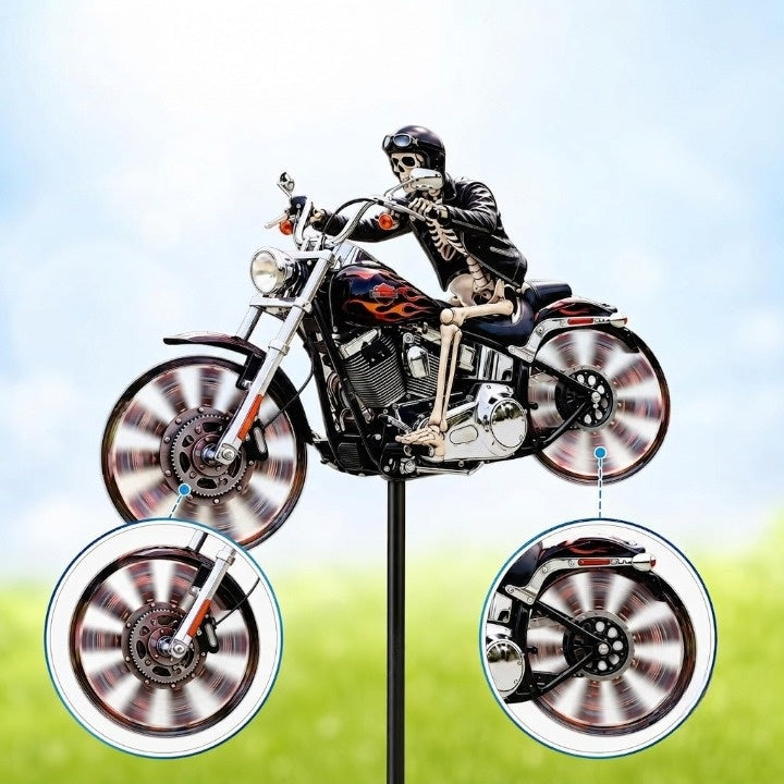 Motorcykel Vindhjul med Skeletrider til Udendørs Dekoration