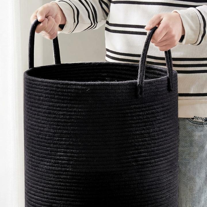 Flettet Vasketøjskurv I Bomuld Med 58 Liter Kapacitet Og Sammenfoldeligt Design