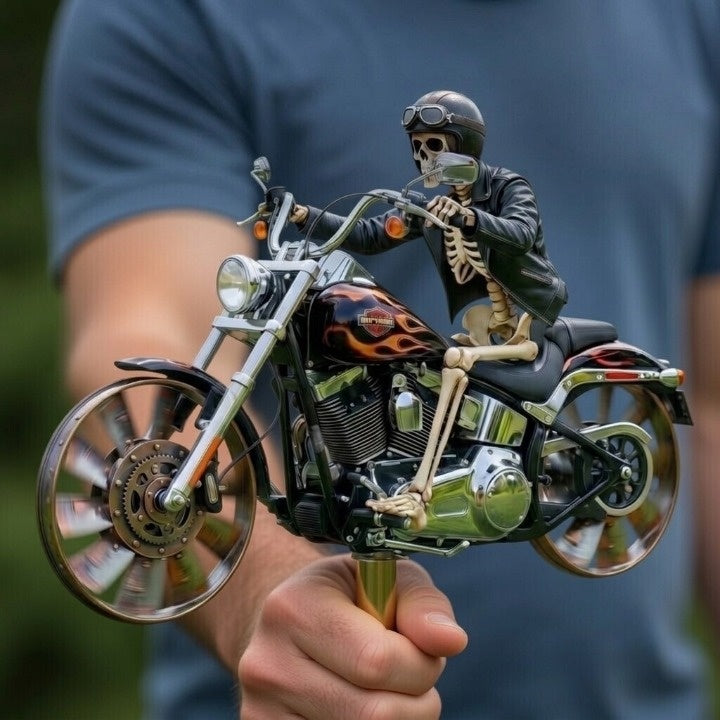 Motorcykel Vindhjul med Skeletrider til Udendørs Dekoration