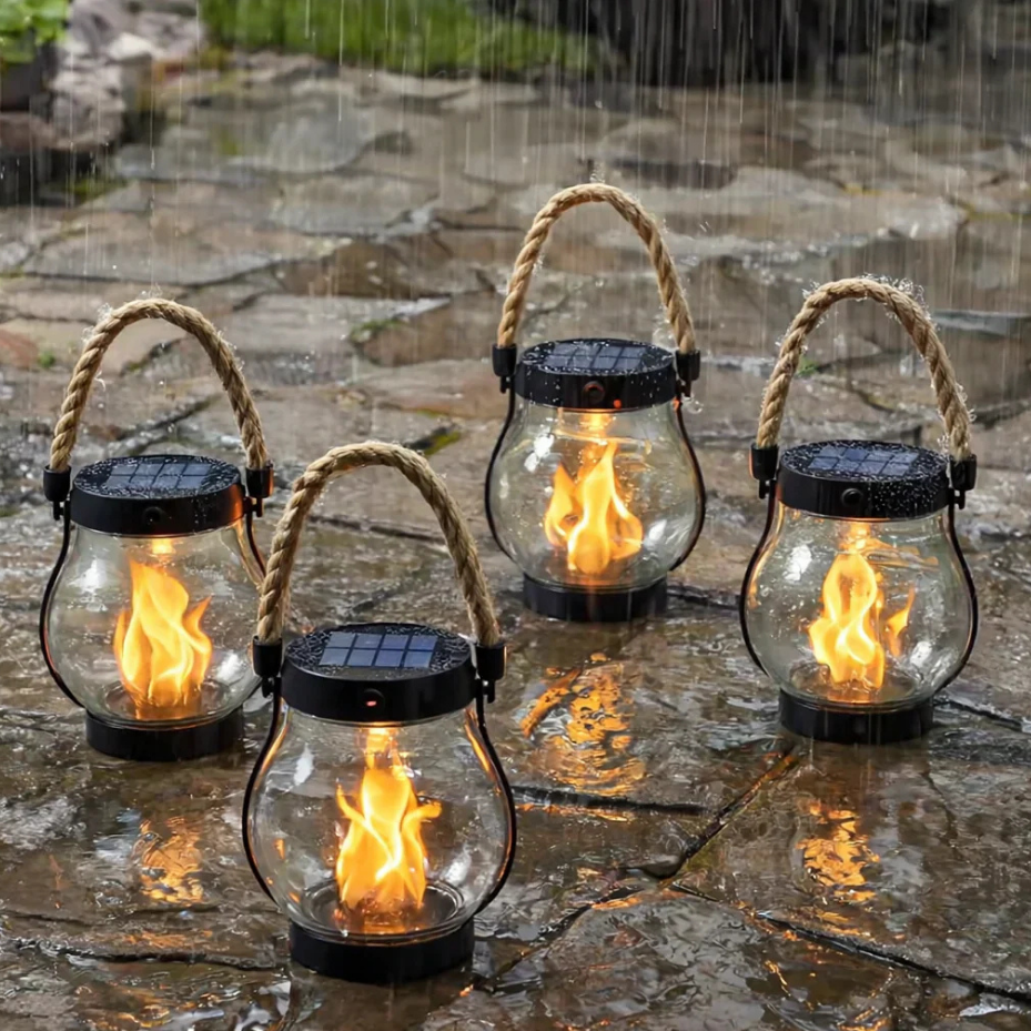 Solarlampe Med Flammeeffekt Og Automatisk Udendørs Belysning