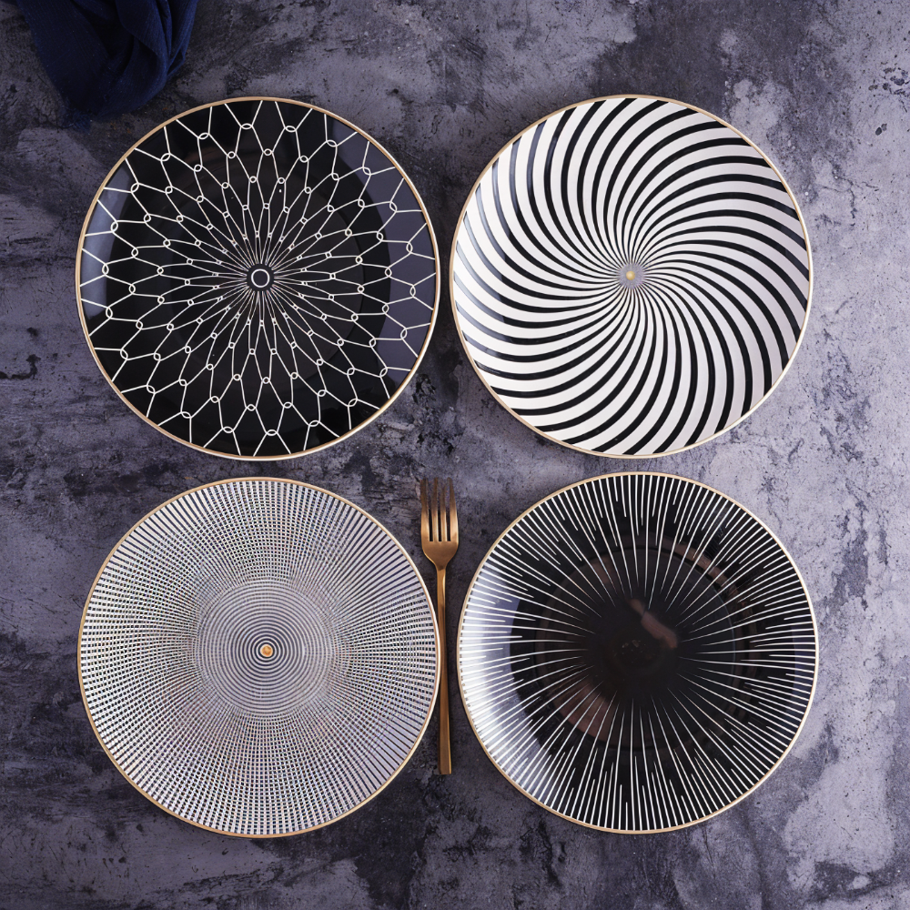 Porcelænstallerken Med Geometrisk Mønster Og Moderne Design