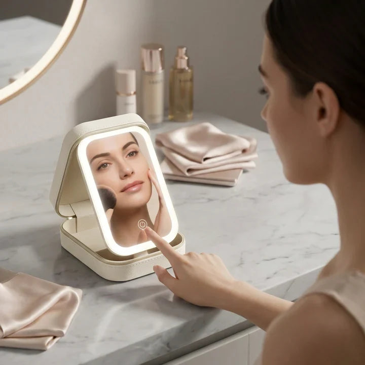 Kosmetiktaske Med LED-Spejl Og Organiseret Opbevaring Til Makeup På Farten