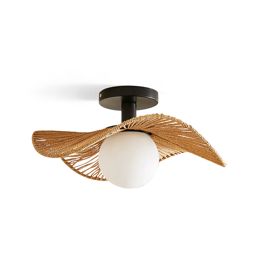 Loftlampe med Hampereb, Glas og Metal for Naturlig og Moderne Indendørs Belysning
