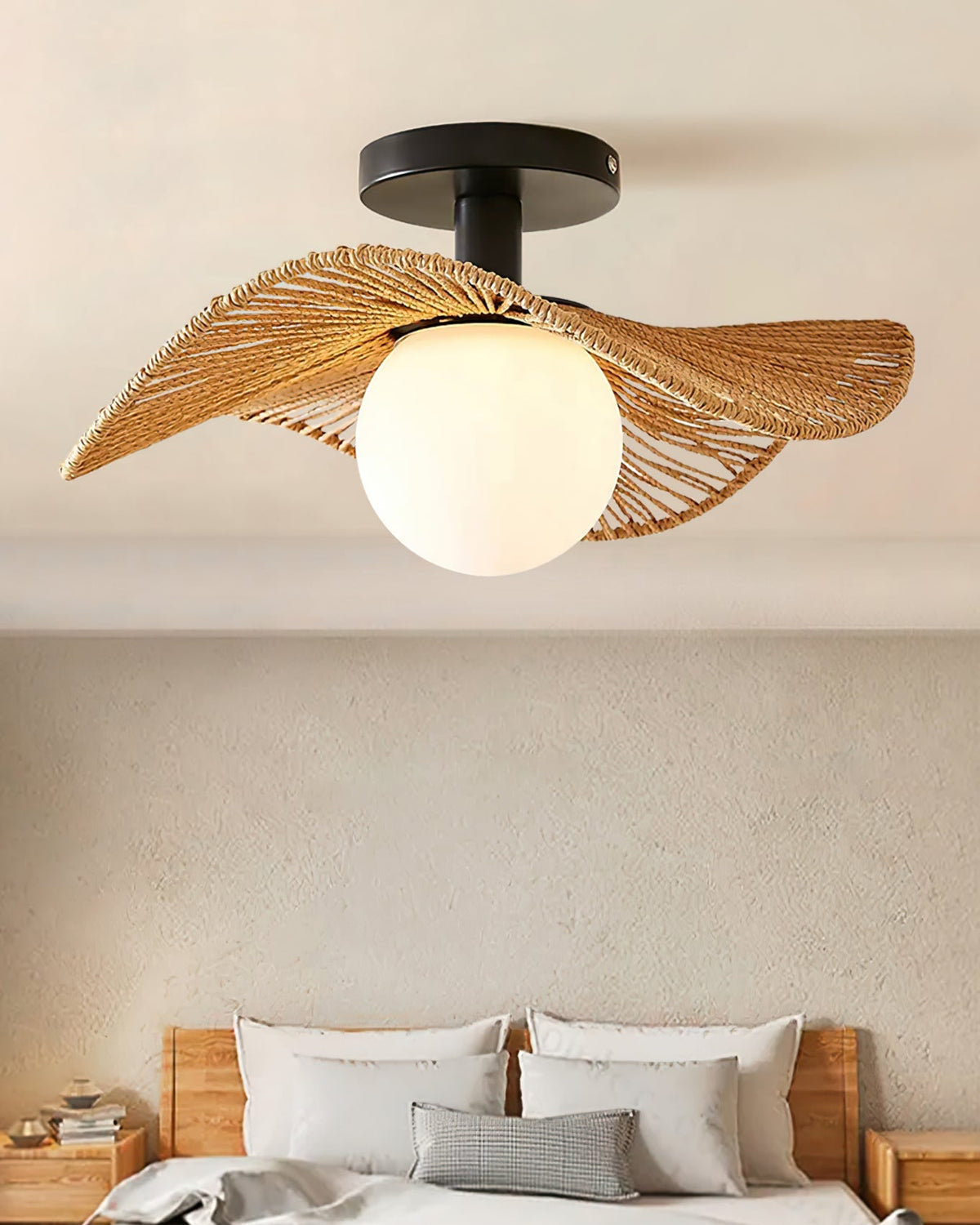 Loftlampe med Hampereb, Glas og Metal for Naturlig og Moderne Indendørs Belysning