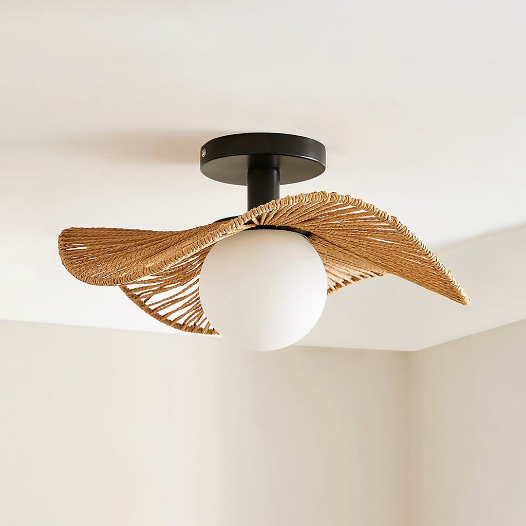 Loftlampe med Hampereb, Glas og Metal for Naturlig og Moderne Indendørs Belysning