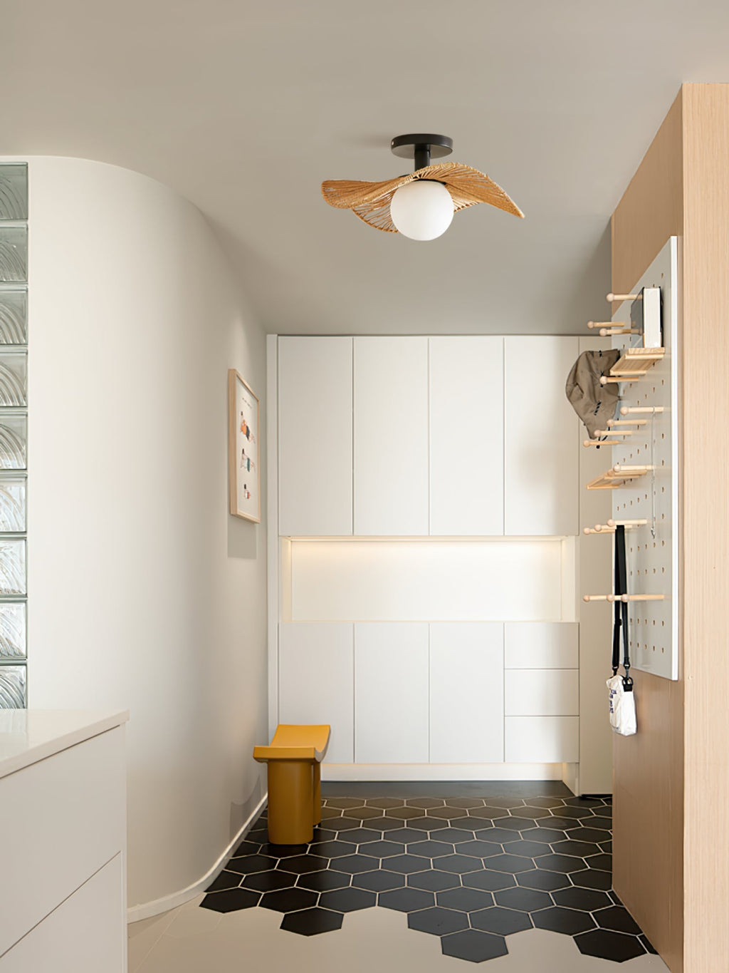 Loftlampe med Hampereb, Glas og Metal for Naturlig og Moderne Indendørs Belysning