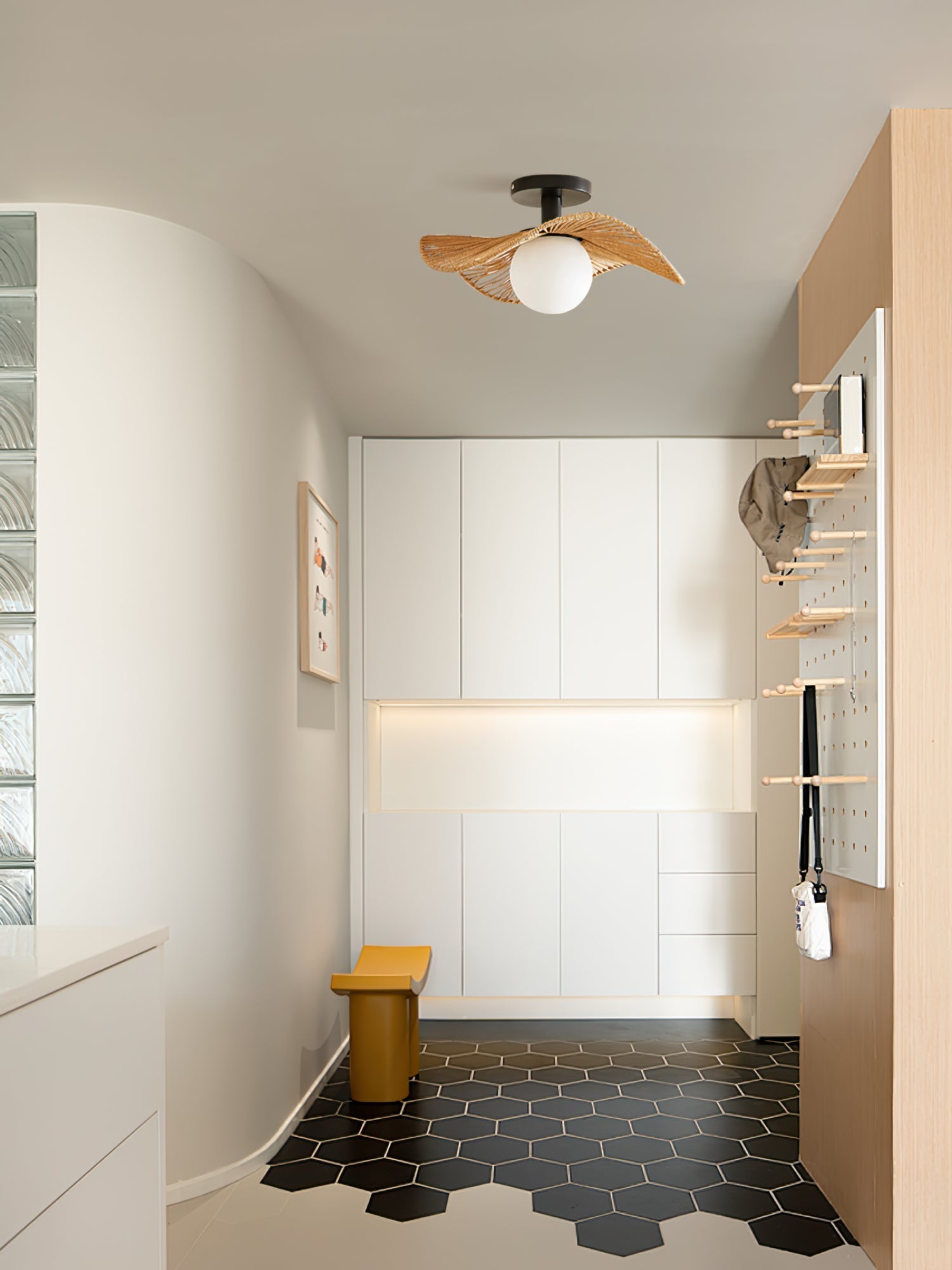 Loftlampe med Hampereb, Glas og Metal for Naturlig og Moderne Indendørs Belysning