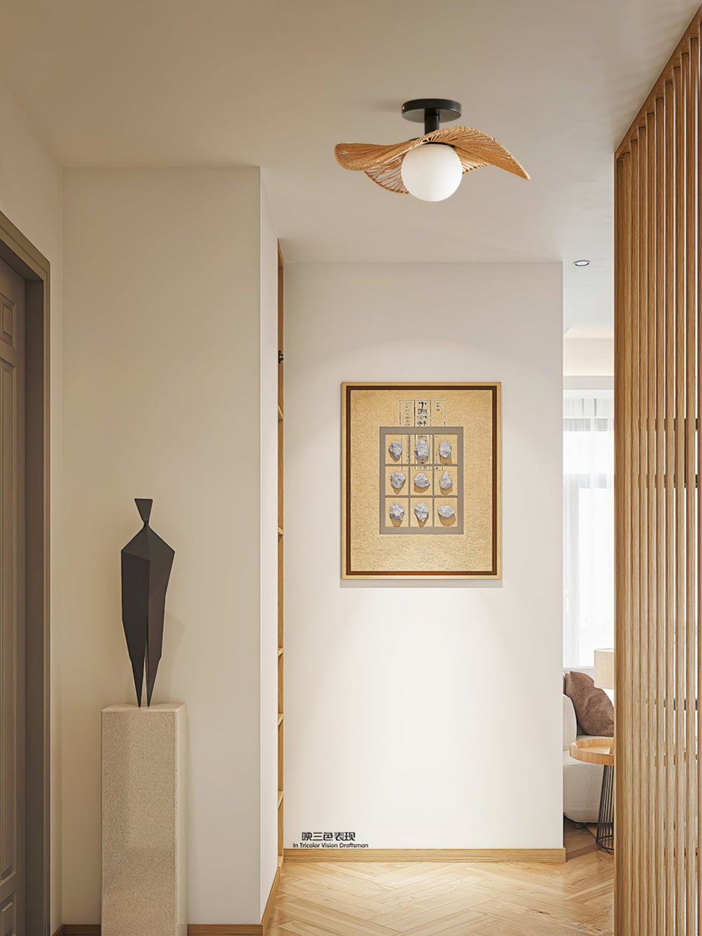 Loftlampe med Hampereb, Glas og Metal for Naturlig og Moderne Indendørs Belysning