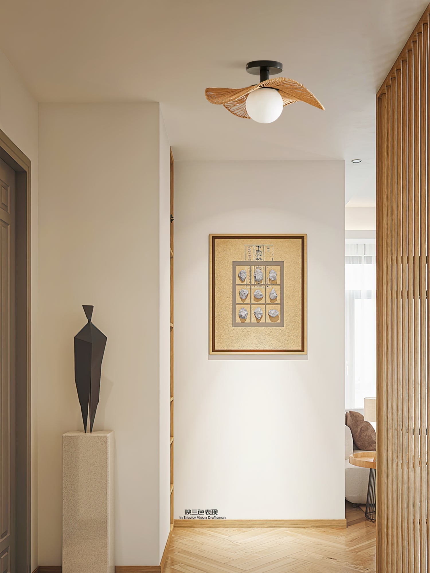 Loftlampe med Hampereb, Glas og Metal for Naturlig og Moderne Indendørs Belysning