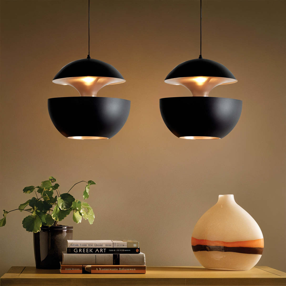 Pendellampe I Æbledesign Med Moderne Form Og Stemningsfuld Belysning