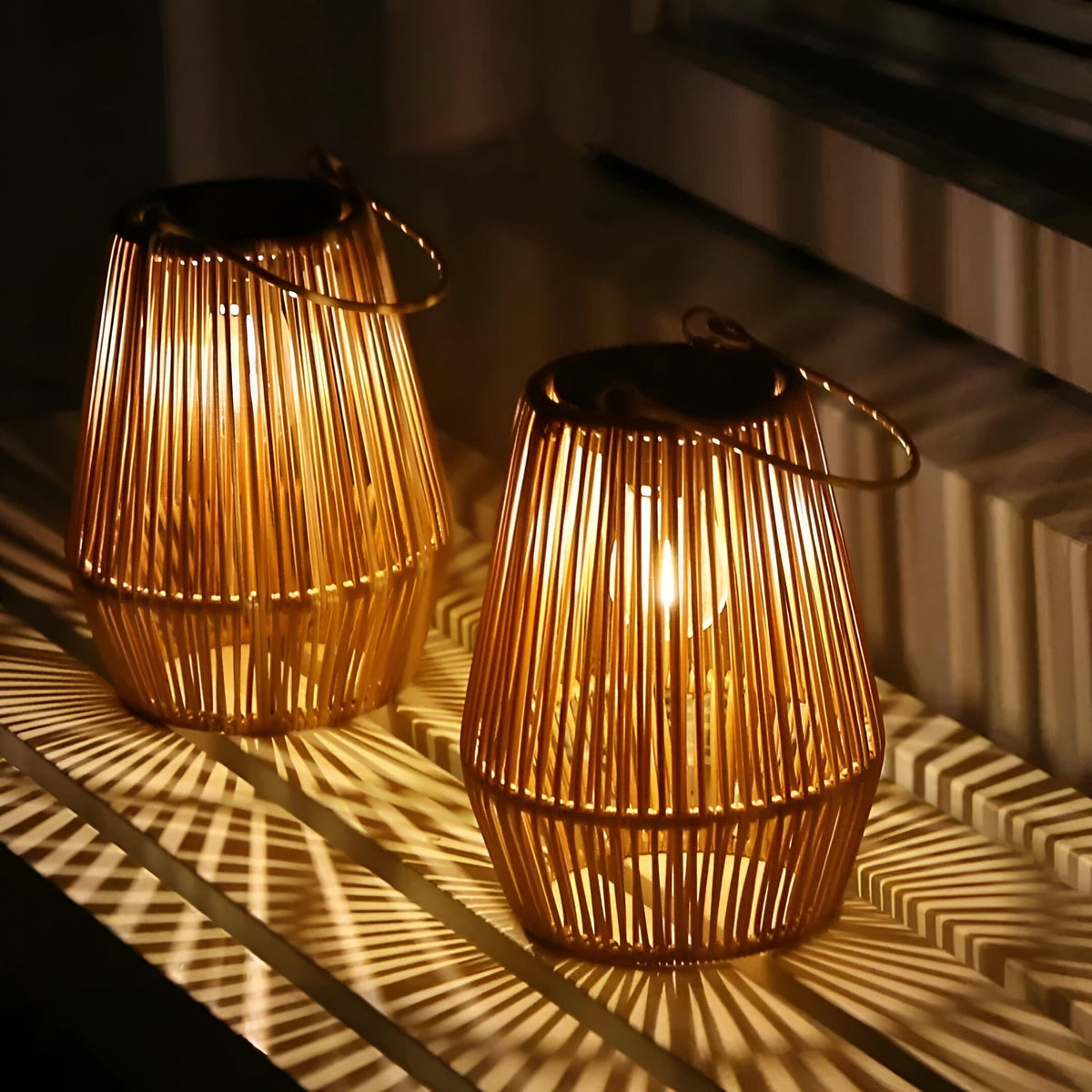 Solar Lanterne Med Flettet Rattandesign Til Have, Terrasse Og Altan