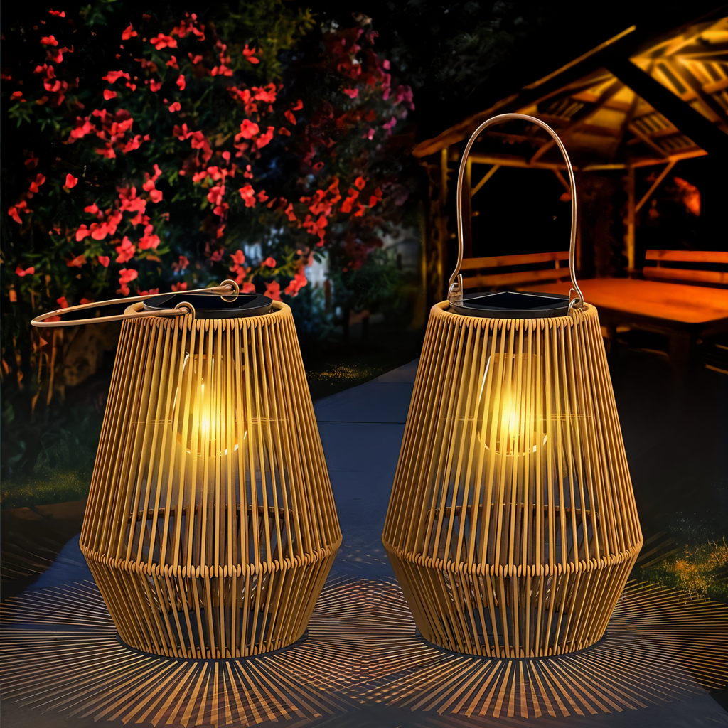 Solar Lanterne Med Flettet Rattandesign Til Have, Terrasse Og Altan