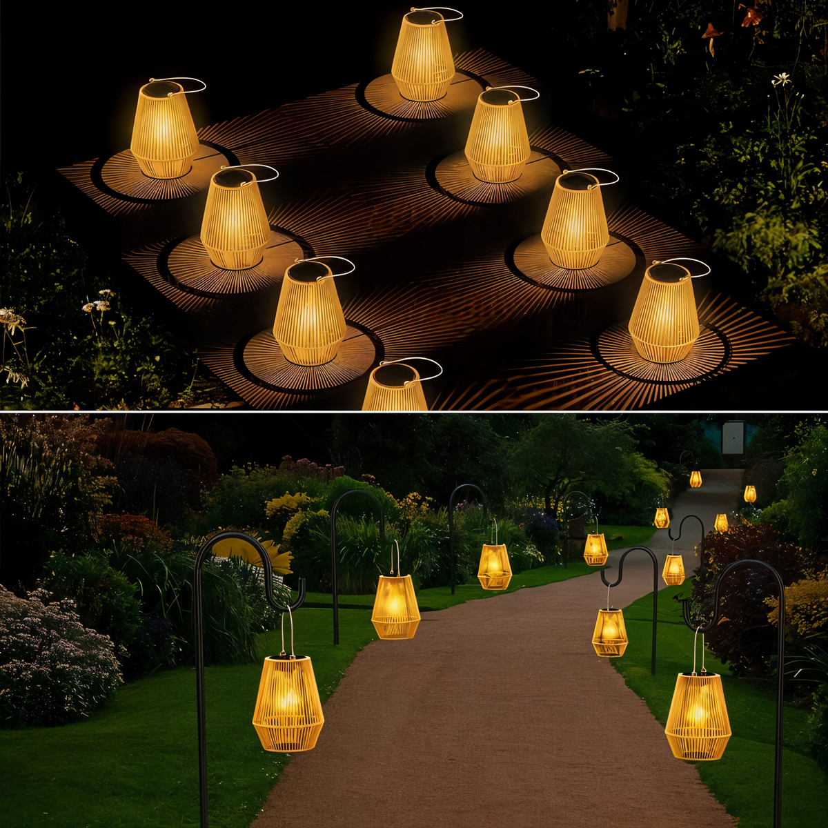 Solar Lanterne Med Flettet Rattandesign Til Have, Terrasse Og Altan