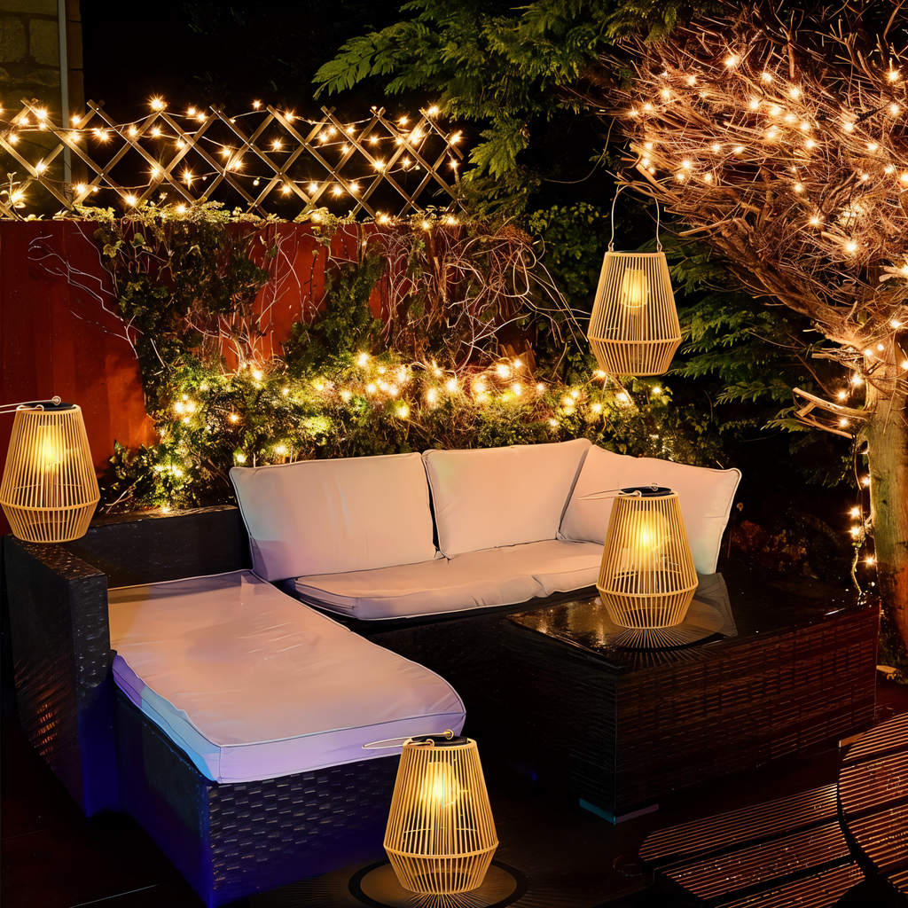 Solar Lanterne Med Flettet Rattandesign Til Have, Terrasse Og Altan