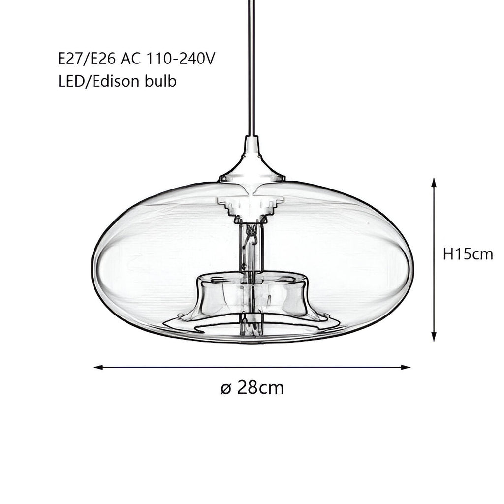 Vintage Pendellampe Med Farvet Glasskærm Og Nordisk Industrielt Design