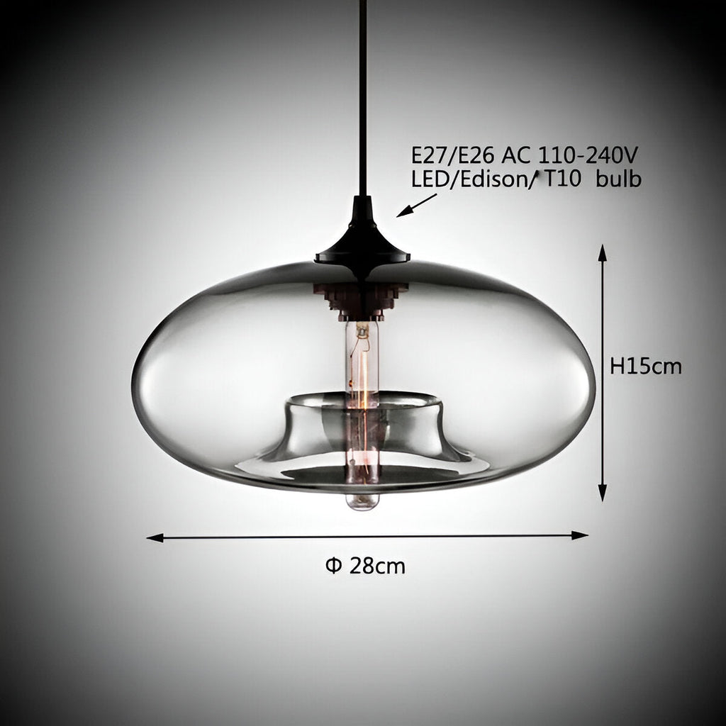 Vintage Pendellampe Med Farvet Glasskærm Og Nordisk Industrielt Design